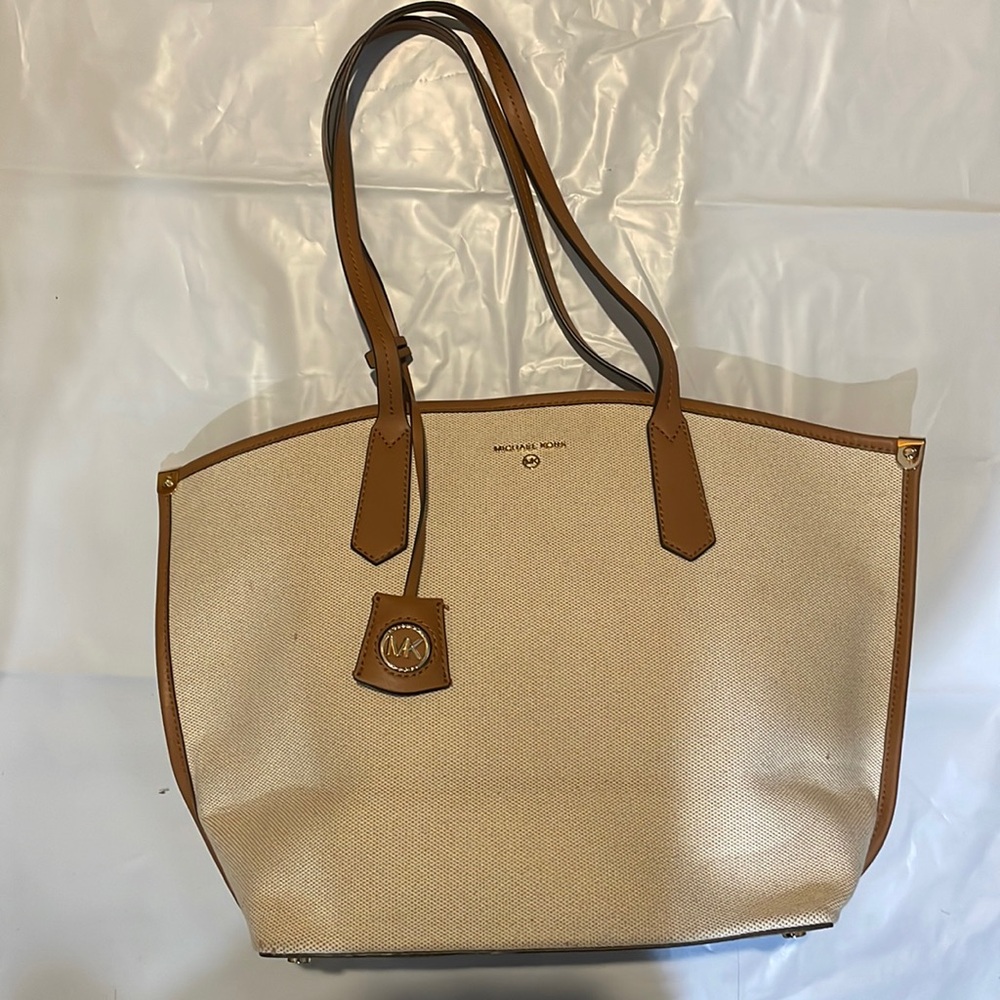 Michael Kors Jane Large Canvas Tote Carryall Bag in Natural